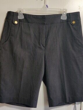Women's Pinstripe Bermuda Shorts in Black with Subtle Gray Stripes